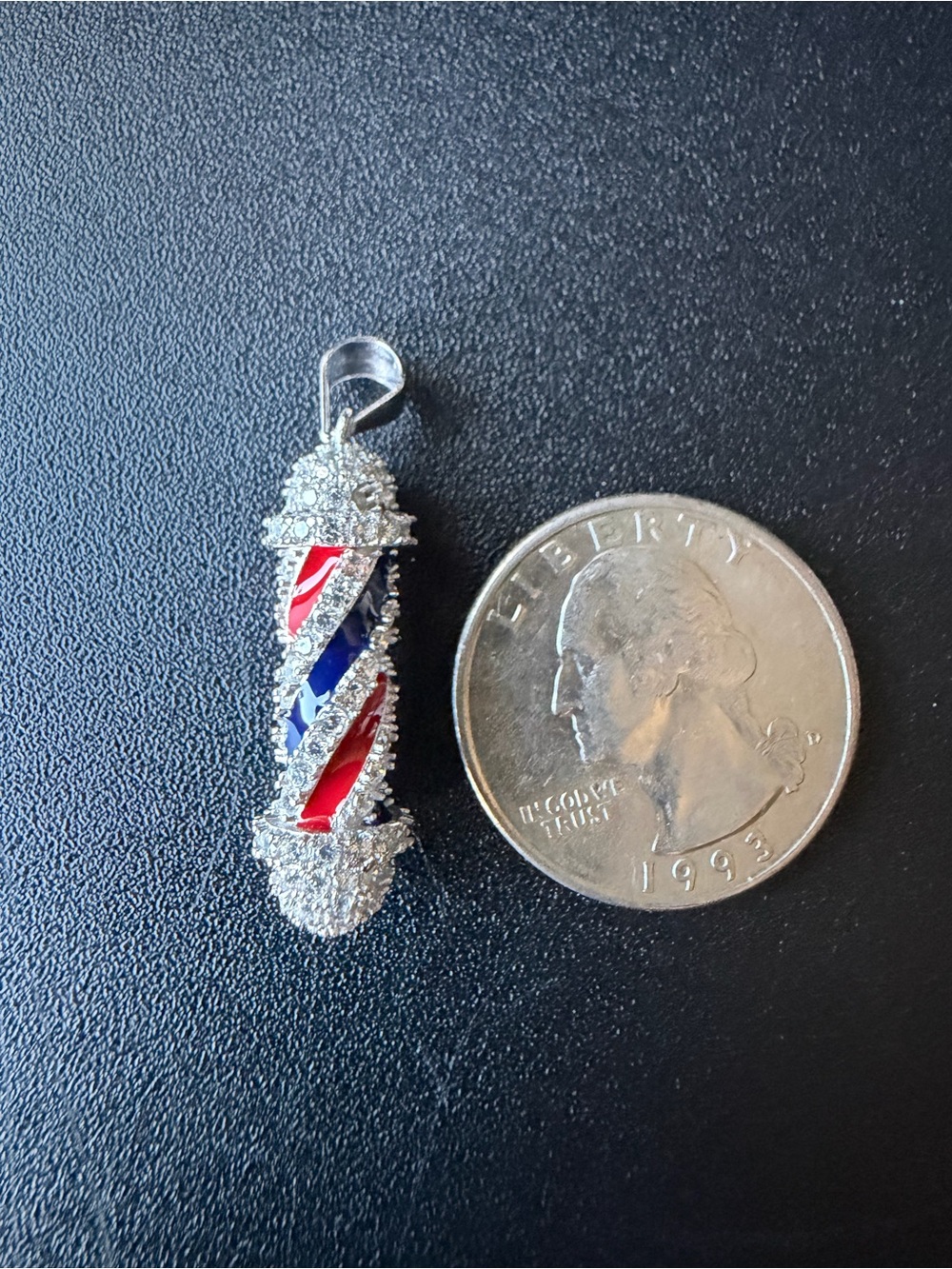 Sterling Silver Red & Blue Barbershop Pole Pendant with Sparkling Accents